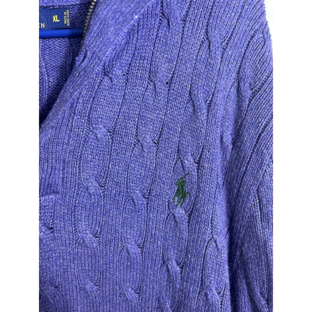 Polo Ralph Lauren Men's Silk Cable Knit Sweater XL Pullover Button Up Purple - Picture 7 of 9